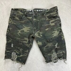 Vintage Raw X Moto Shorts Mens 36 Standard Green Camouflage Distressed 5-Pocket